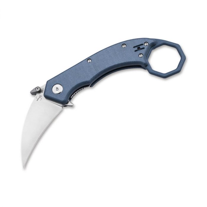 Складной нож Boker HEL Karambit, сталь 154CM, рукоять G10, blue/grey