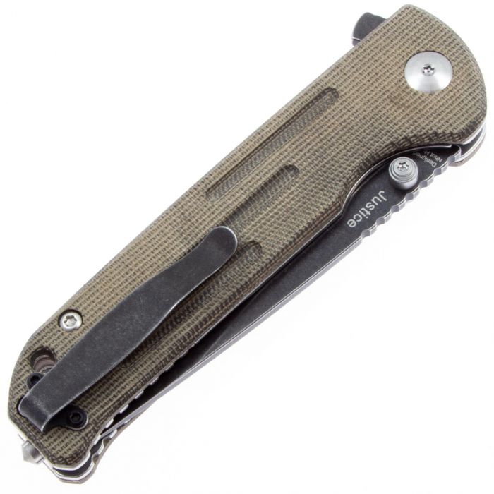 Складной нож Kizer Justice Blackwash Serrated, сталь N690, рукоять микарта