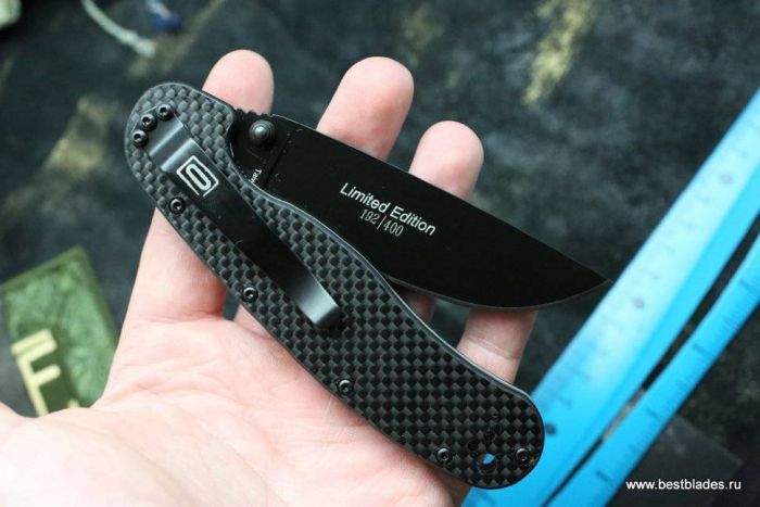 Нож складной Ontario RAT-1, Сталь D2, Клинок - Black, Рукоять - Carbon fiber