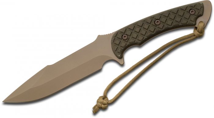 Нож с фиксированным клинком Spartan Blades Horkos, сталь CPM-S35VN Flat Dark Earth, рукоять зеленая микарта, чехол песочный