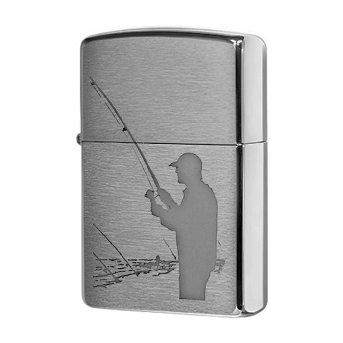 Зажигалка ZIPPO Fisherman Brushed Chrome, латунь, ник-хром. покр., сереб., матов., 36х56х12 мм